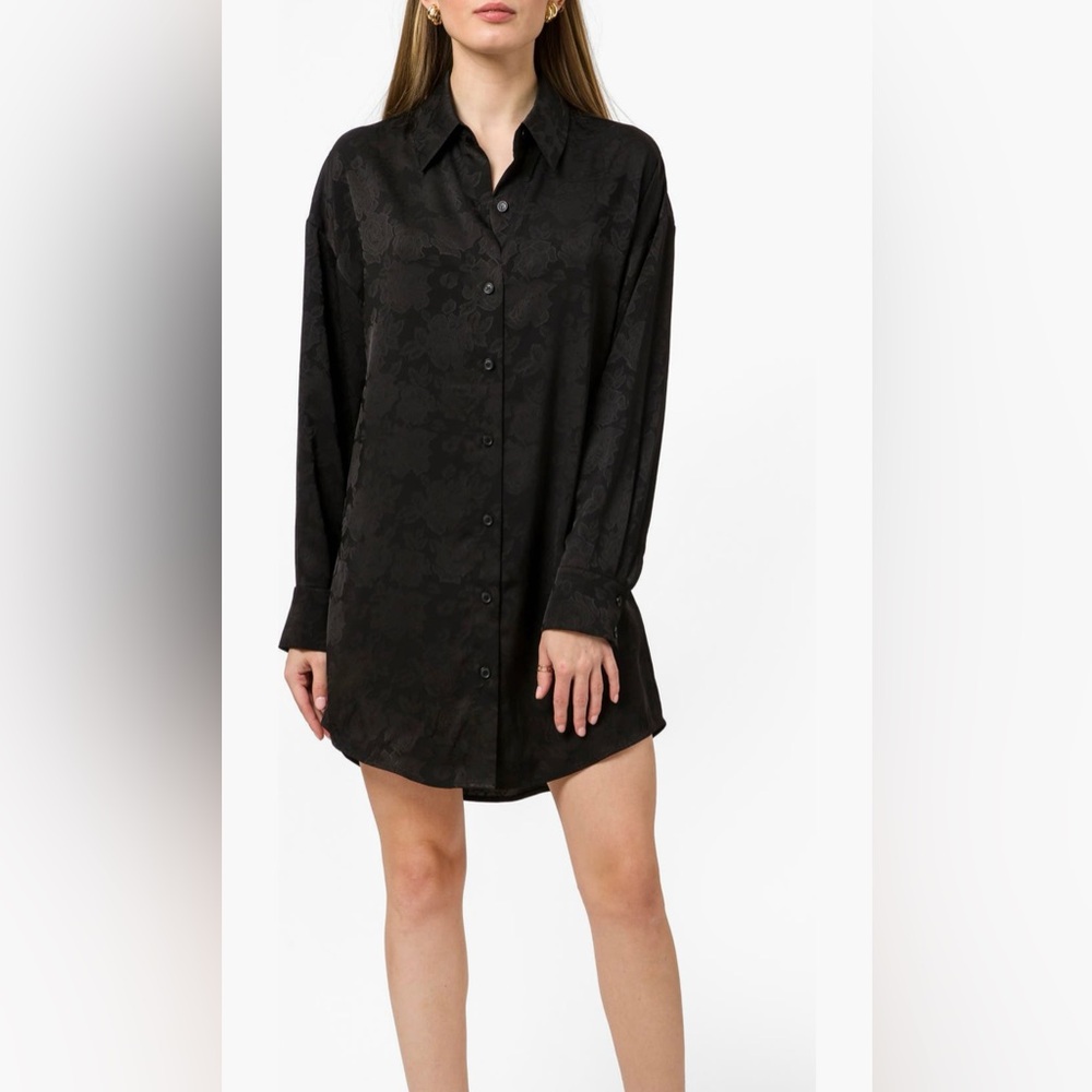 WAYF Floral Jacquard Long Sleeve Shirt Dress